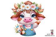 Floral Cow Clipart PNG Bundle, a Graphic by Clipart Bloom (Thumbnail 8 of 12)