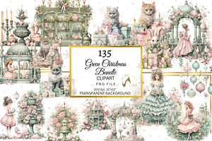 Shabby Green And Pink Christmas PNG