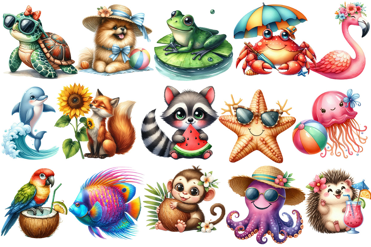 Watercolor Summer Animal Clipart, an Illustration by Sublimation Artist (Photo 2 of 6)