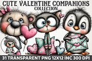 Cute Valentine Companions Watercolor, an Illustration by RobertsArt (Thumbnail 1 of 7)