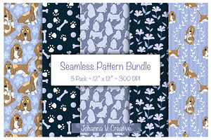 Basset Puppy Floral Patterns, an Illustration by Johanna V. Creative