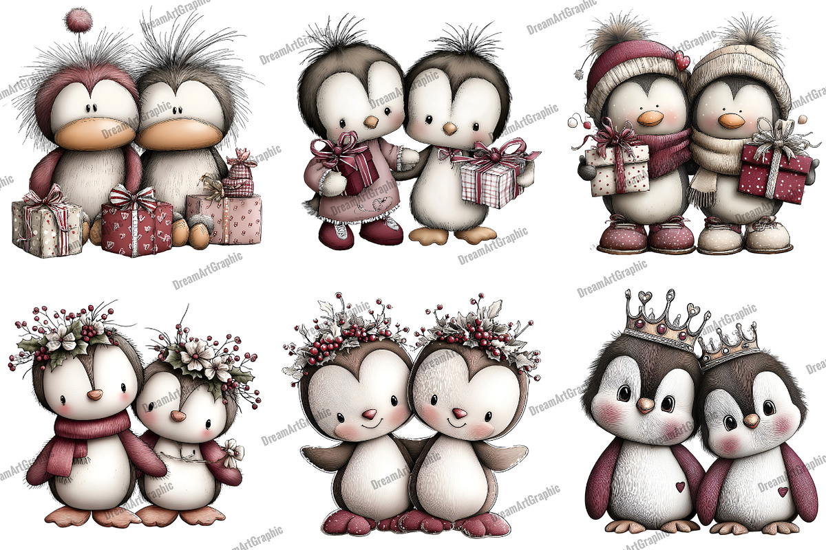 Quirky Christmas Penguin Couple, an Illustration by DreamArtGraphic (Photo 4 of 5)