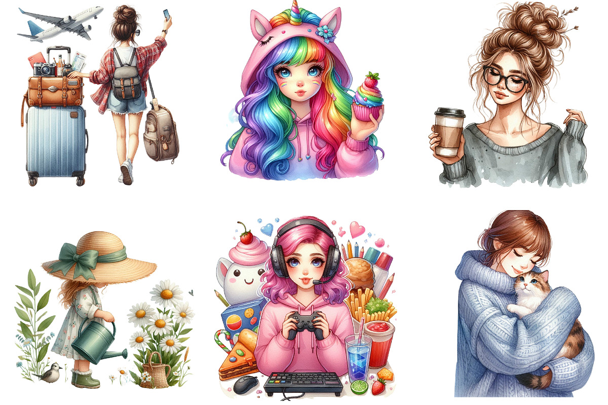Girls Sublimation Clipart Bundle, an Illustration by DreamArtGraphic (Photo 3 of 5)