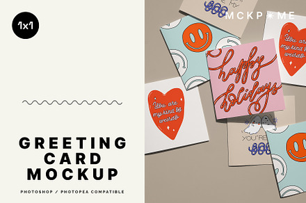1x1 Square postcard pile mockup, a Merchandise Mockup by MCKP*ME