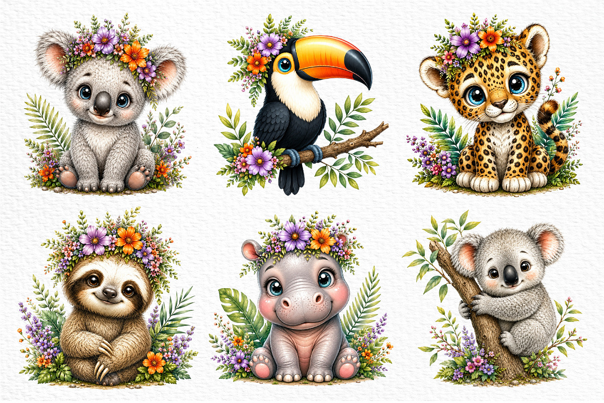 Watercolor Baby Jungle Animals, an Animal Illustration by Craft Nest (Photo 2 of 3)