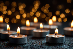 Burning tealight candles glowing sof, a Photo by Pixeness Studio