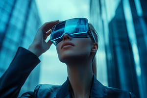 Futuristic businesswoman using, a Business Photo by MistyDay