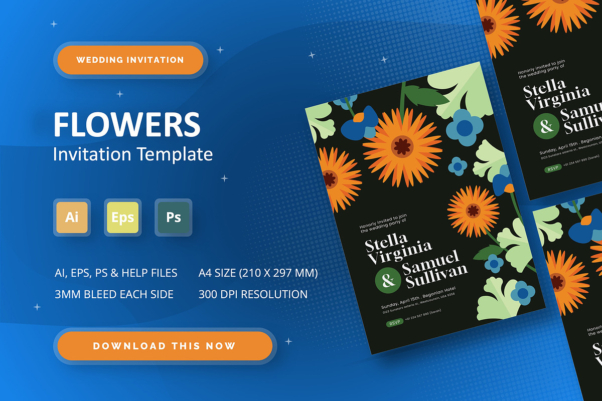 Flowers - Wedding Invitation, an Invitation Template by StreaksideStd