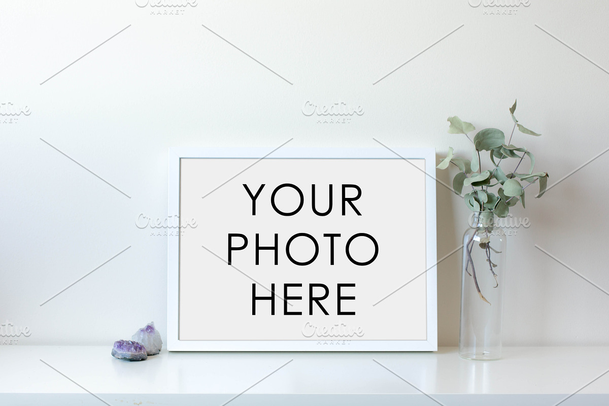 White Frame With Gem & Bottle Plant, a Print Template by F R A M E D // SUPPLY CO.