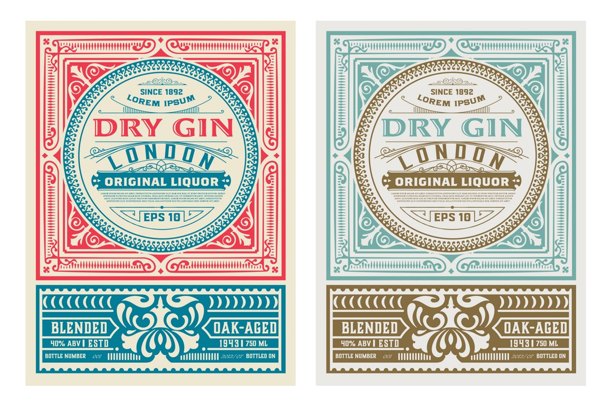 Antique label with gin liquor design, a Flyer Template by OneVectorStock