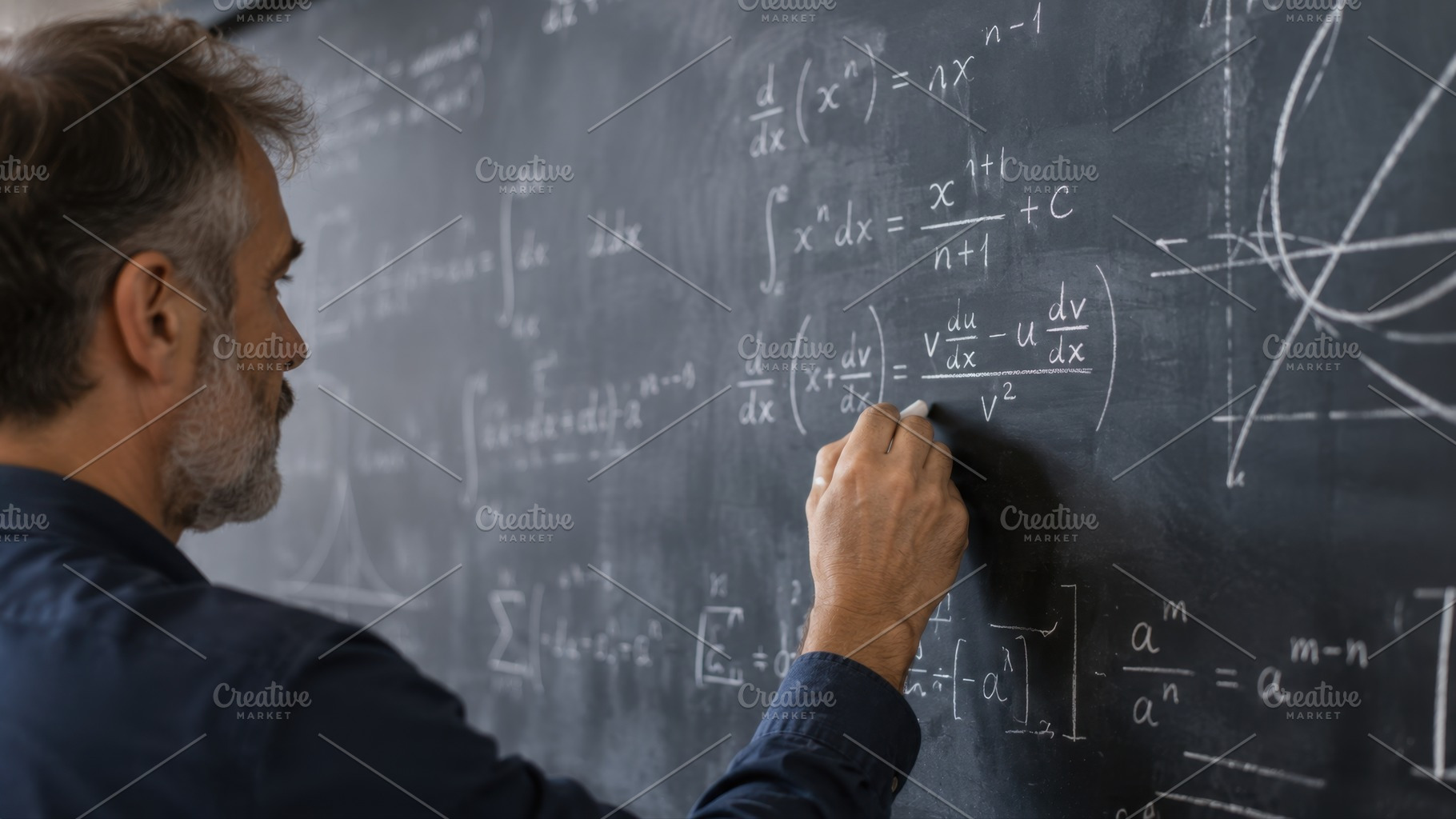 Math teacher writes on chalkboard, a Photo by Beautiful things