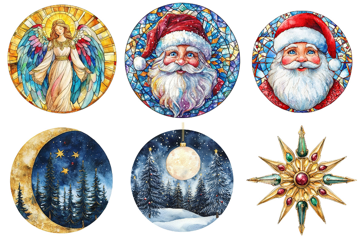 Christmas Stained Glass Clipart, a Seasonal Illustration by CitraGraphics (Photo 3 of 8)