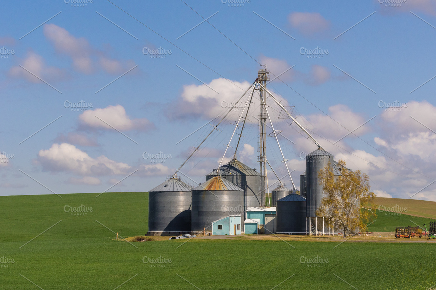 Farm With Grain Storage Silos