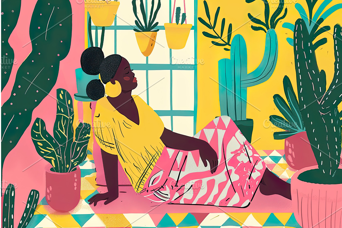 African woman relaxes with, an Object Illustration by Lermont51