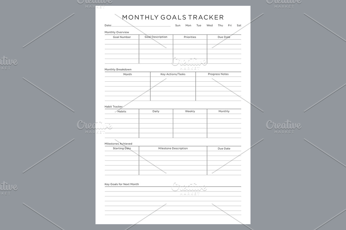 Generic Monthly Goals Tracker, a Stationery Template by shahsoft (Photo 2 of 4)