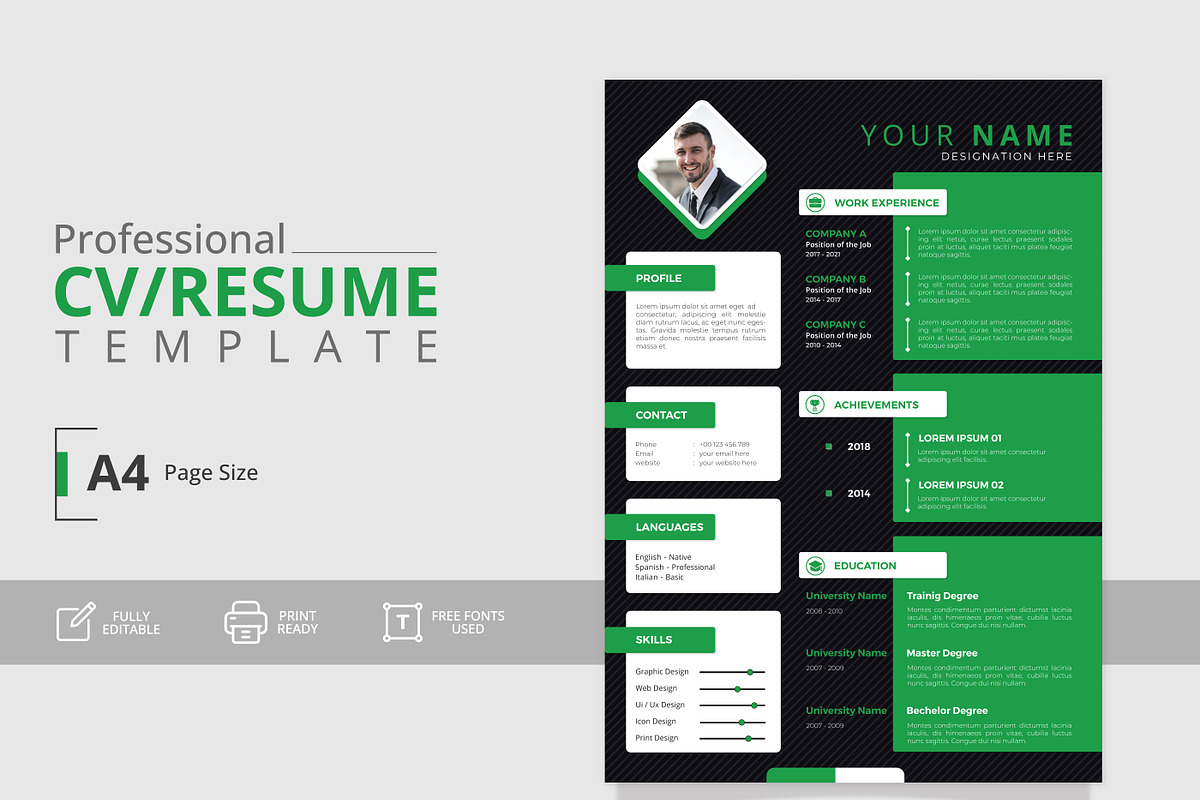 Editable Print Ready CV or Resume, a Resume Template by faysalrean