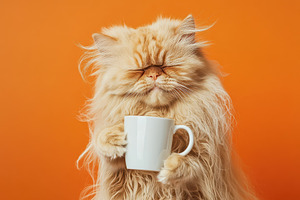 Fluffy Persian cat on an orange back, a Photo by Pavel_design