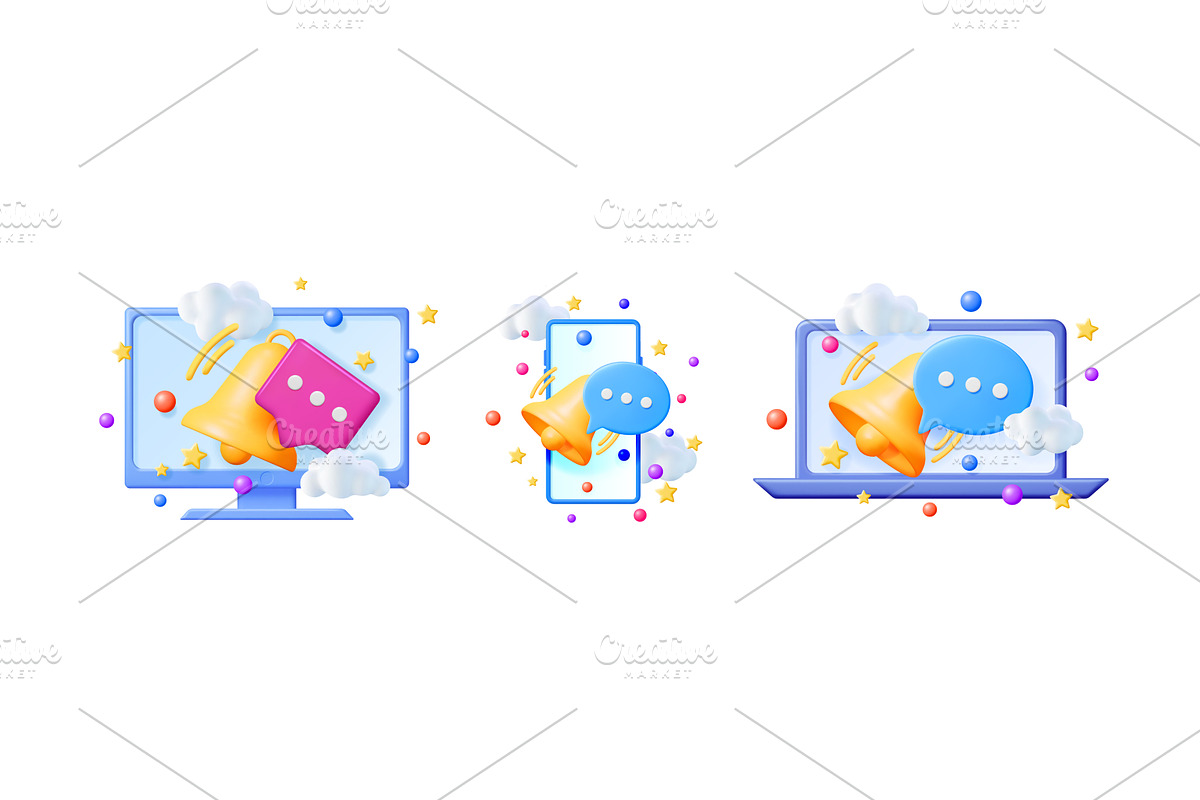 Vector 3d cartoon set megaphone, a Technology Illustration by Abscent