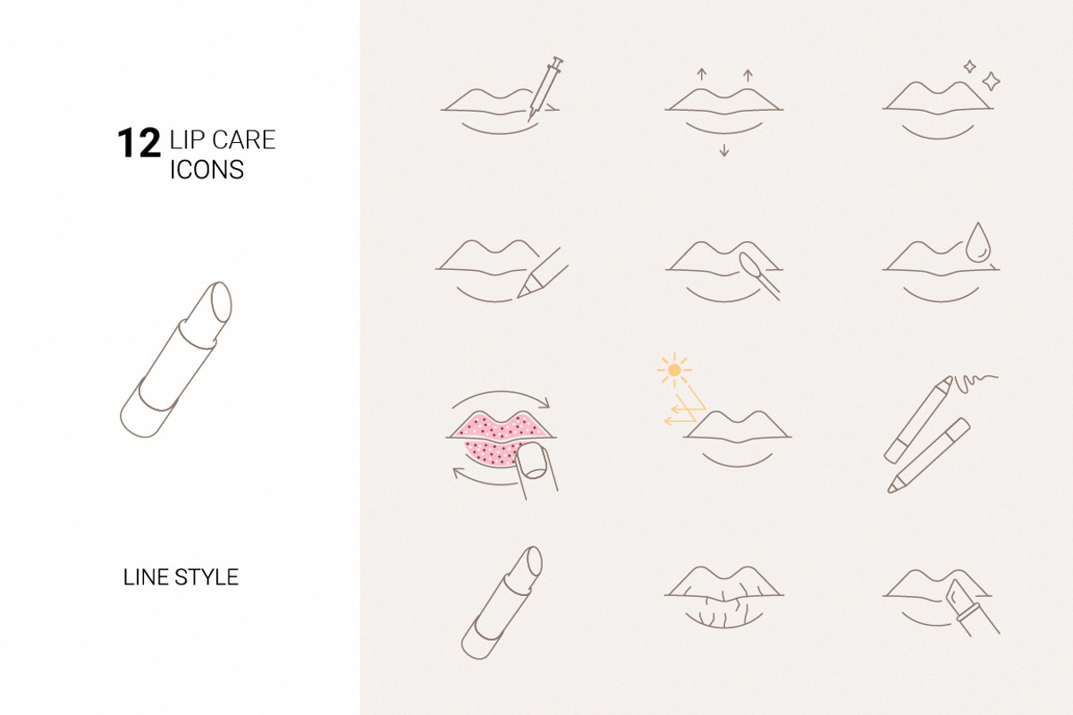 Lip care icons, an Outline Icon by mayrum (Photo 1 of 2)