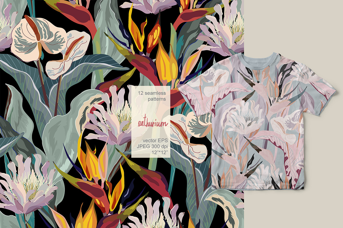 Tropical flowers vector seamless set, a Pattern Graphic by PatternsBlooming (Photo 2 of 8)