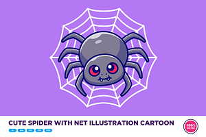 Cute Spider With Net Illustration