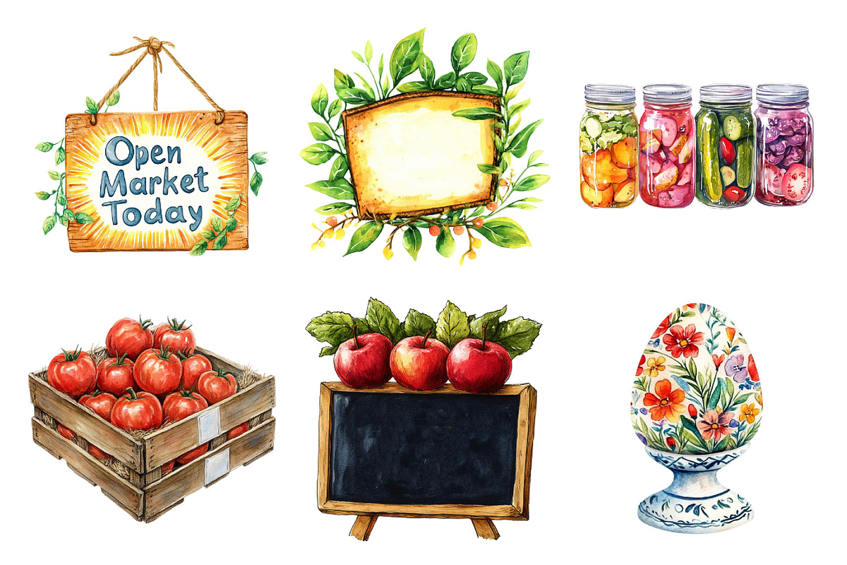 Watercolor Farmers Market Clipart, an Illustration by Daily.Designs (Photo 4 of 5)