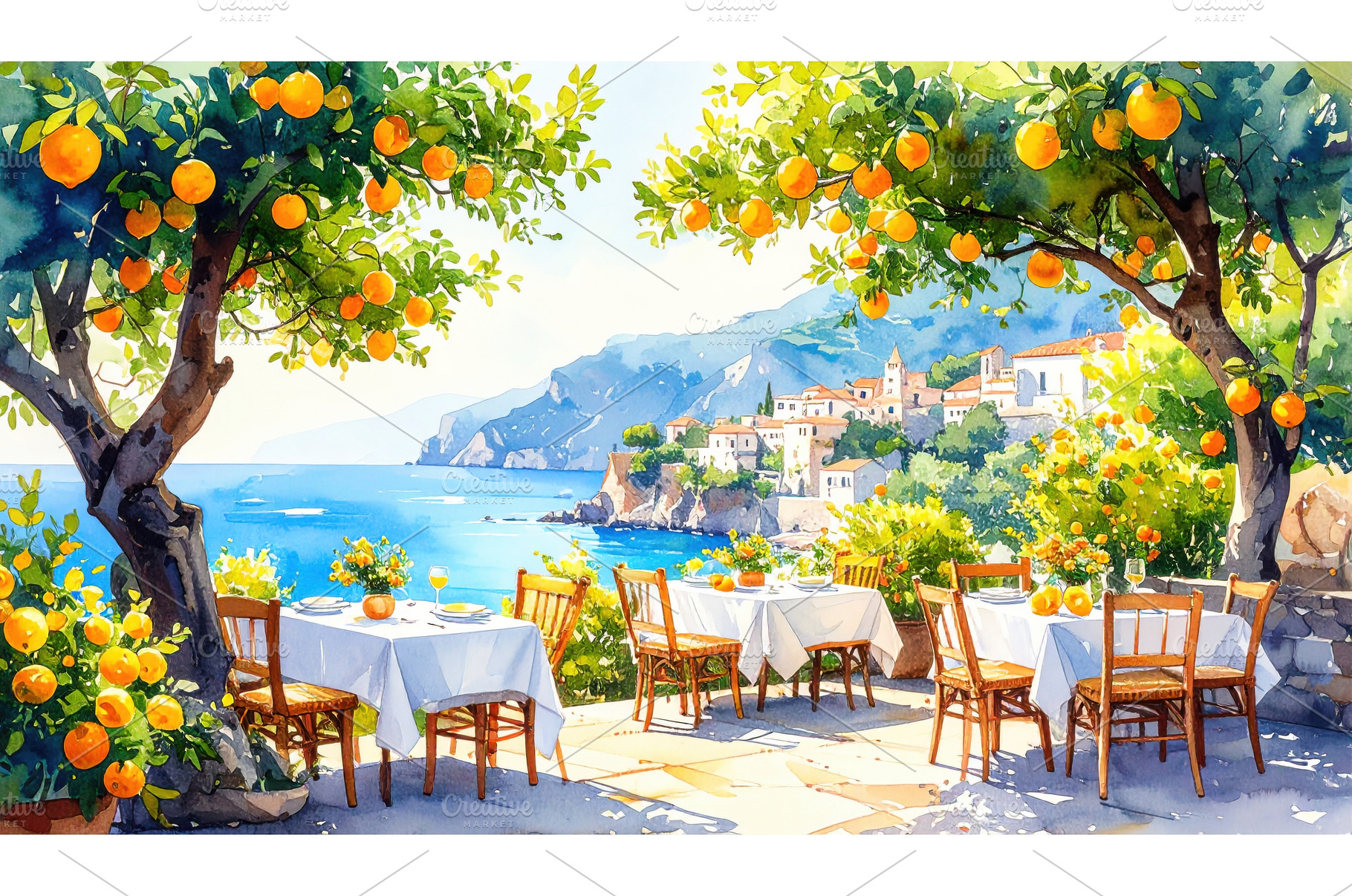 Mediterranean terrace with orange, a Holiday Photo by Igor Tichonow