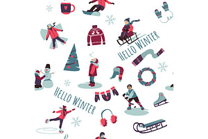 Winter Activities Vector Set