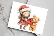Christmas Girls Watercolor Clipart, an Illustration by Canvas Craft (Thumbnail 7 of 8)