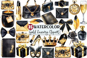 Black & Gold Luxury Clipart, an Illustration by Rose Art