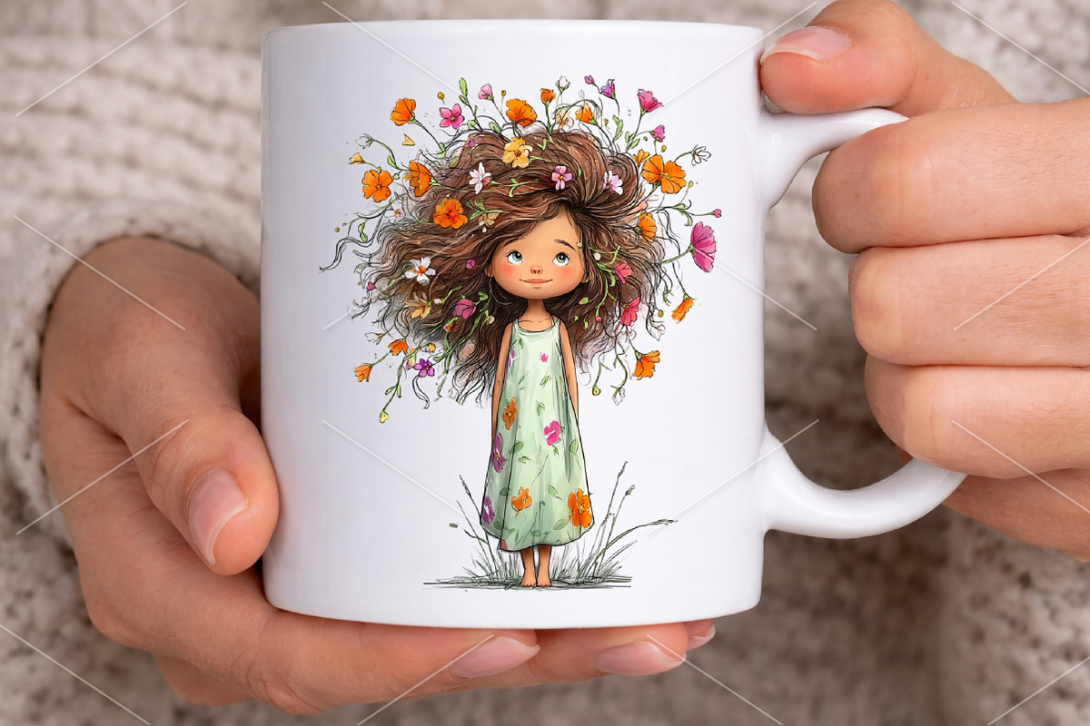 Girl with Flowers Graphics Clipart, an Illustration by Canvas Craft (Photo 7 of 7)