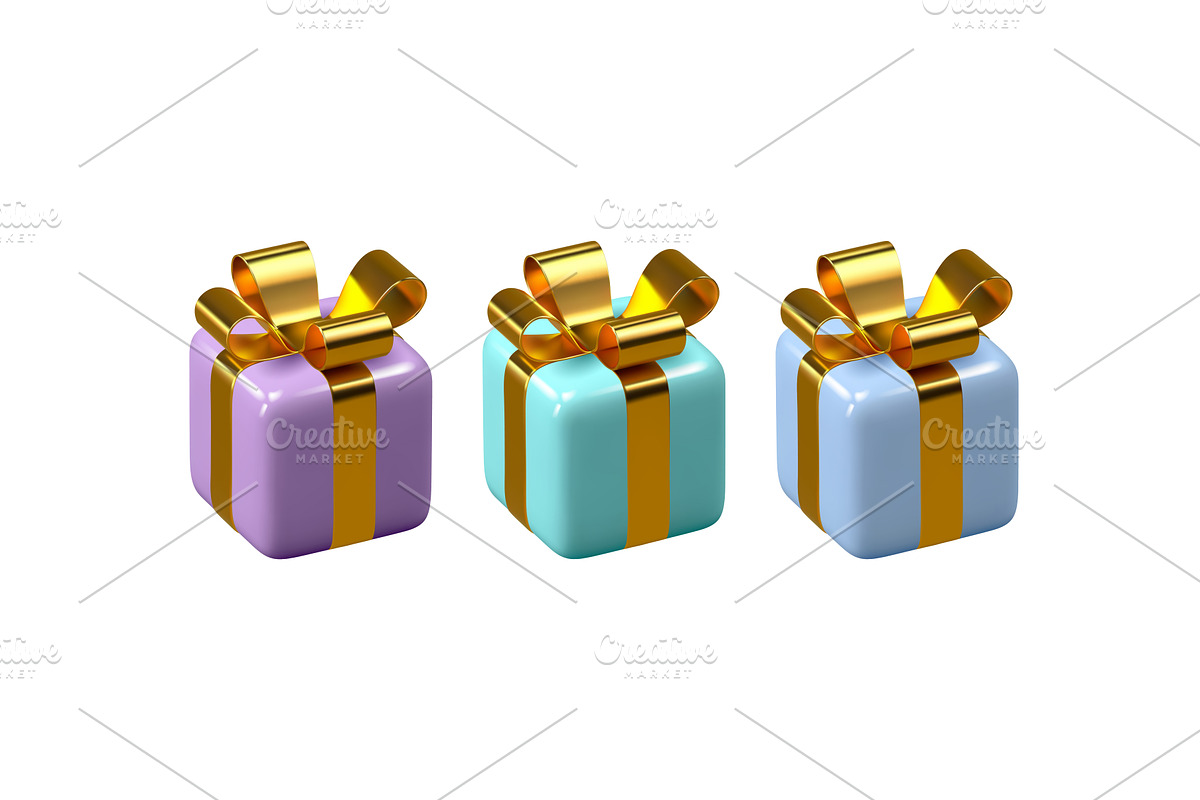 Set of 3d gift boxes wrapped golden, an Object Illustration by Liudmyla Matviiets
