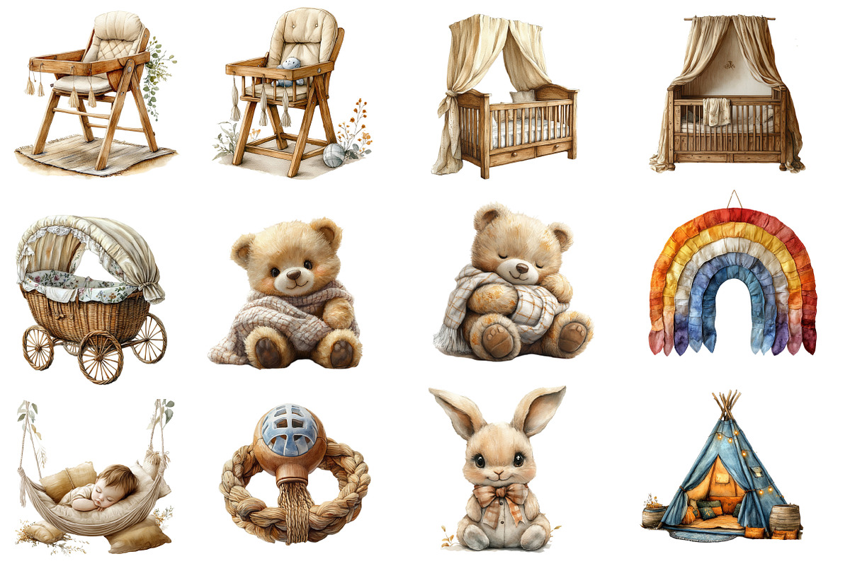 Boho Nursery Baby Clipart Bundle, an Illustration by Designworld (Photo 4 of 5)