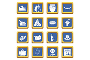 Thanksgiving Icons Set Blue