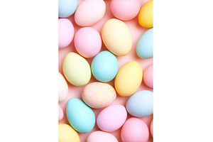 Colorful pastel easter eggs arranged, a Holiday Photo by Lermont51