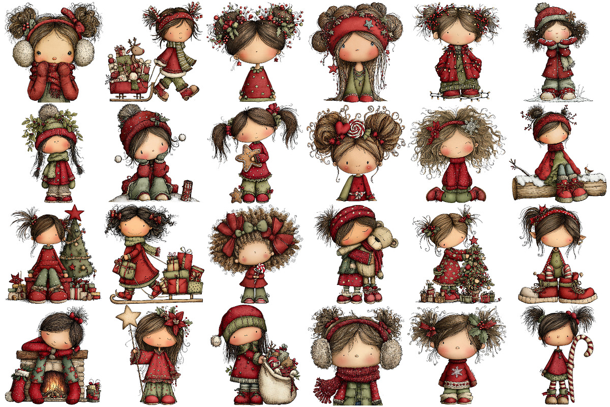 Whimsical Christmas Girl Clipart, an Illustration by Pixels.Craft (Photo 5 of 6)