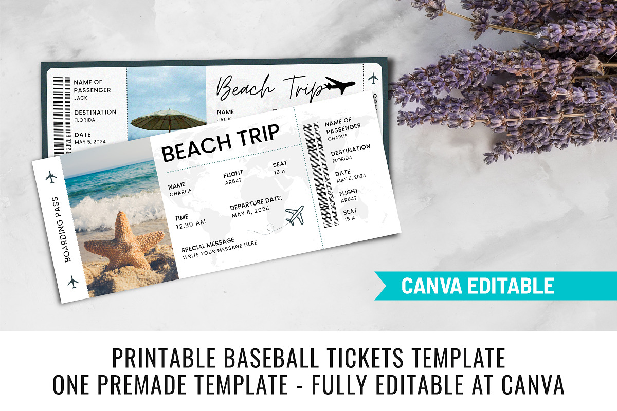 Beach Vacation Trip Ticket Template, an Invitation Template by Snapybiz (Photo 6 of 10)