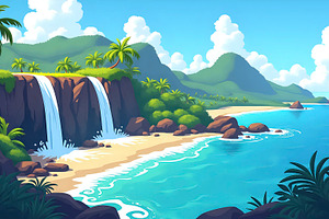 Island With Waterfall Flowing Into O, a Photo by LOGOCREATIVE