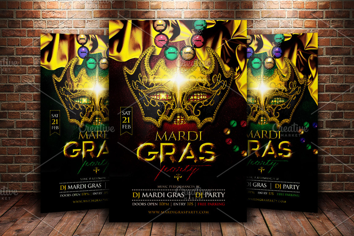 Mardi Gras Party Flyer Template, a Flyer Template by MergeIdea (Photo 1 of 3)