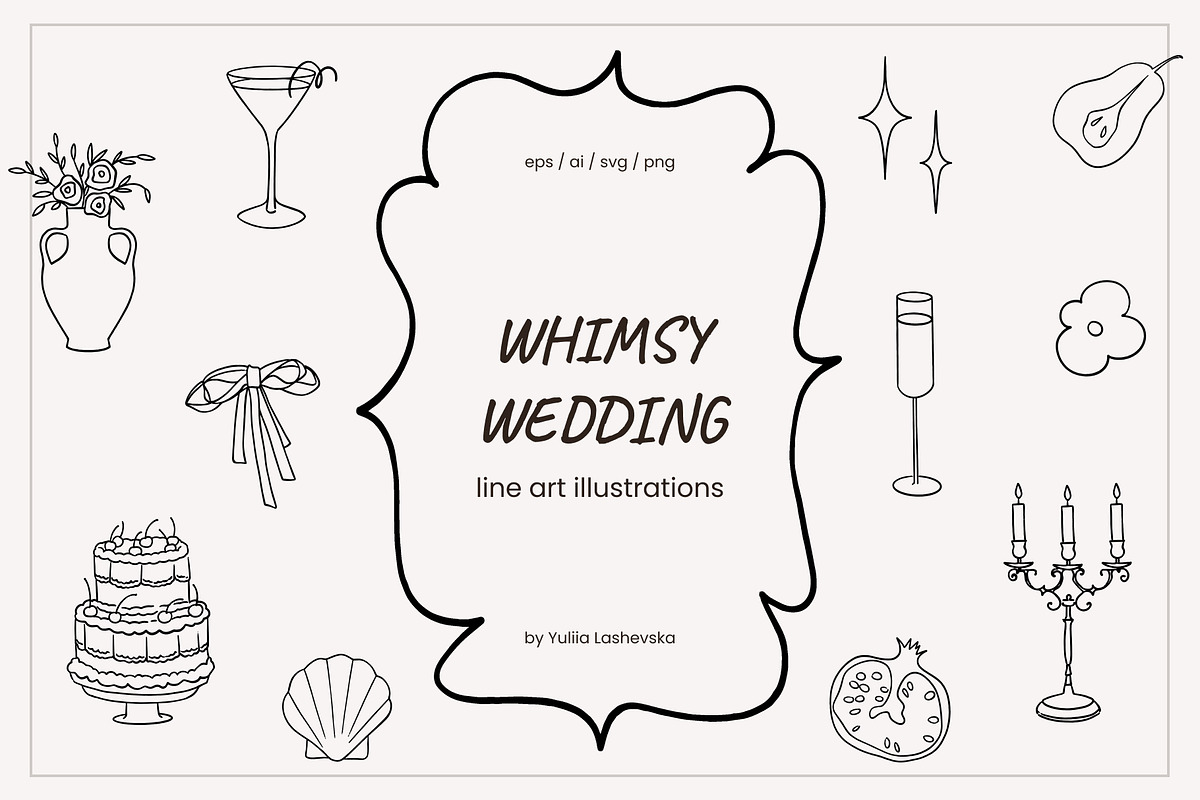 Whimsy Wedding Line Art Illustration, a Decorative Illustration by Yuliia Lashevska (Photo 1 of 10)