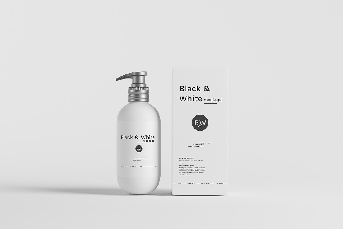 Black & White Mockups - Pump Bottles, a Packaging Mockup by pmvch (Photo 82 of 160)