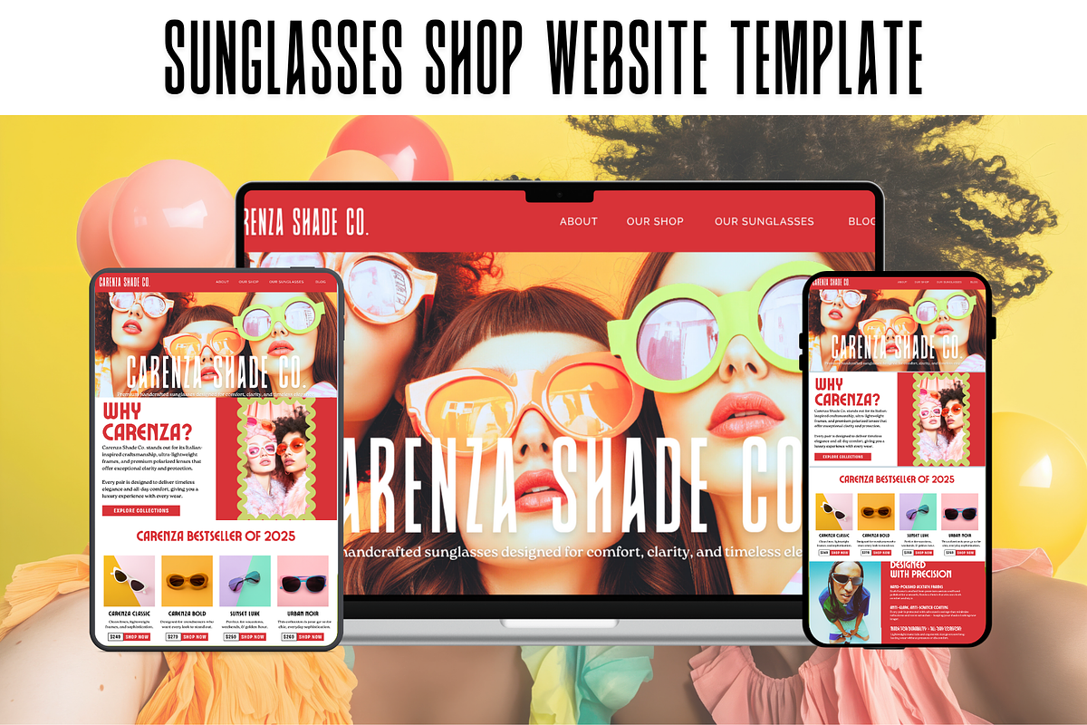 Sunglasses Shop website template, a Websites & App Template by wekreatif (Photo 1 of 5)