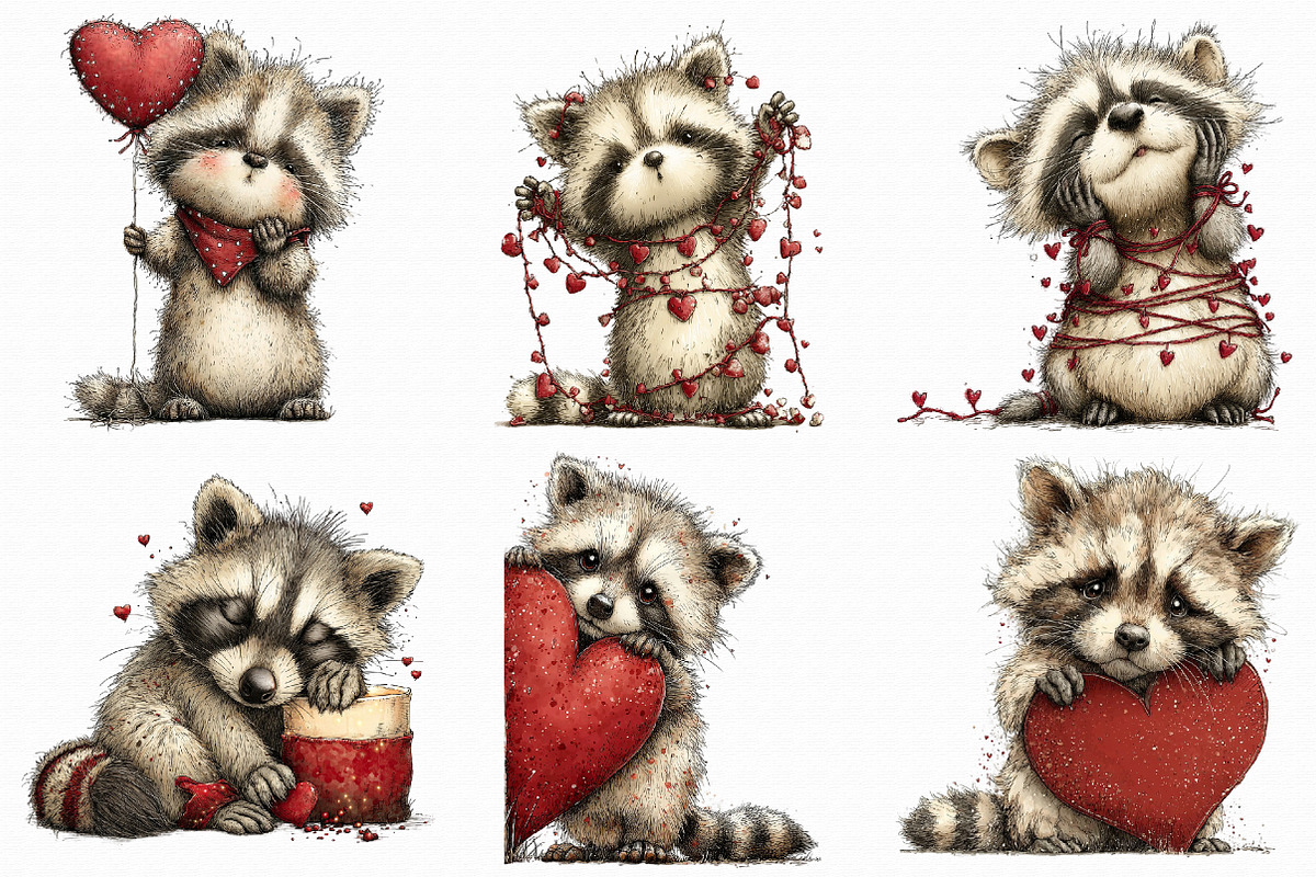 Valentine's Whimsical Raccoon Clipar, an Illustration by Libby Wishes (Photo 5 of 7)