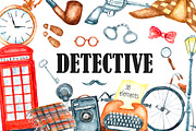 Watercolor retro detective set., an Illustration by Vikeriya (Thumbnail 1 of 5)