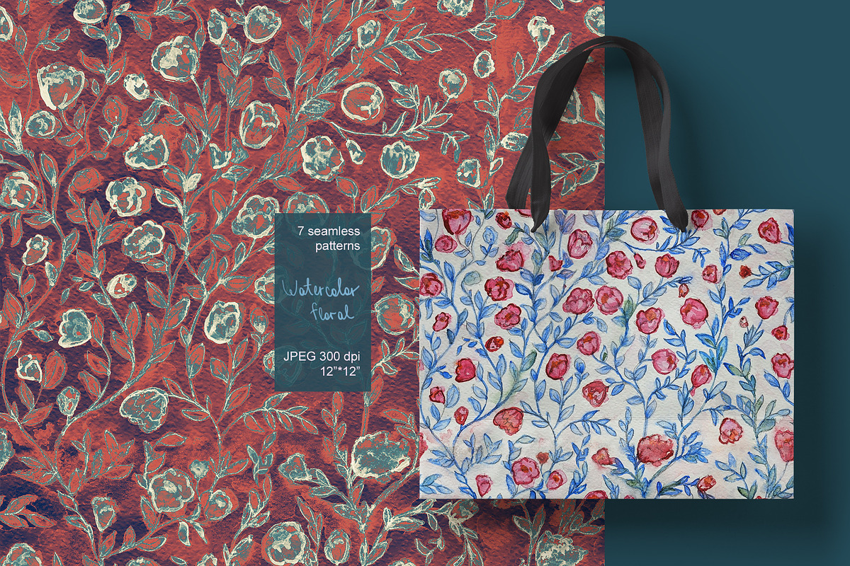 Shabby floral seamless watercolor, a Pattern Graphic by PatternsBlooming (Photo 6 of 7)