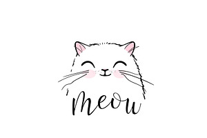 Cute Cat Vector Print Design. Meow