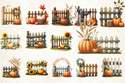 Watercolor Fall Pumpkin Fence Clipar, an Illustration by Rose Art (Thumbnail 2 of 7)
