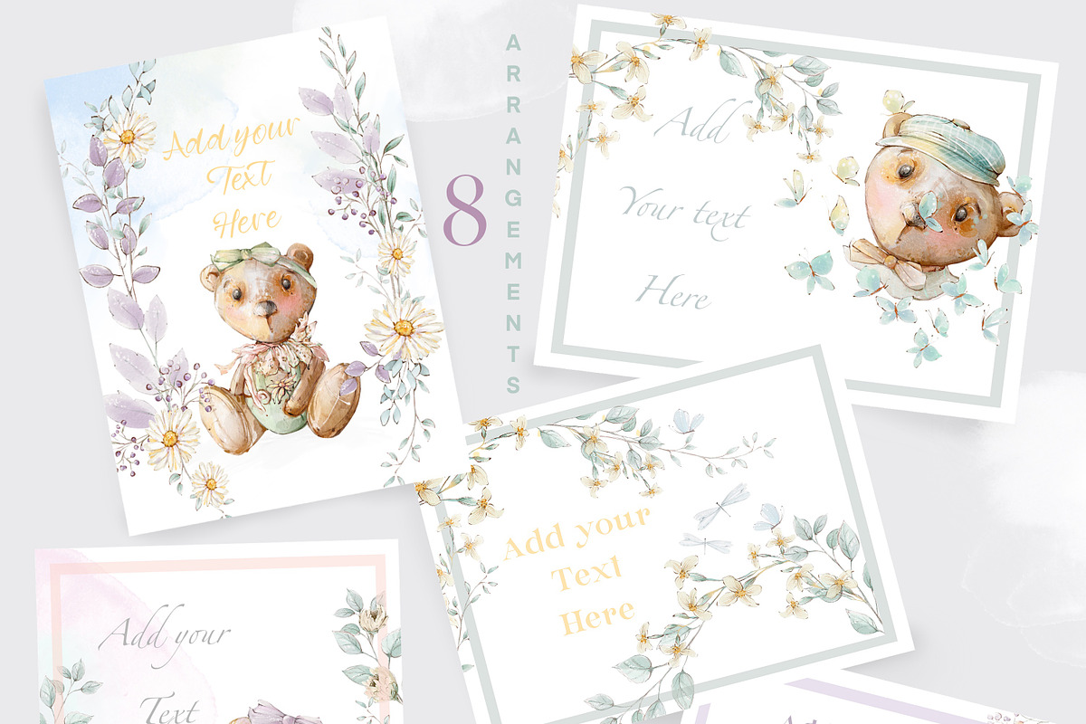Watercolor Flowers spring teddy set, a Decorative Illustration by Edith’s World (Photo 2 of 8)