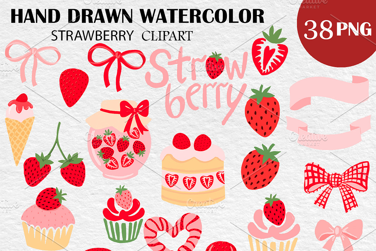 Hand Painted Strawberry Clipart PNG, an Object Illustration by PatternPalette (Photo 2 of 7)