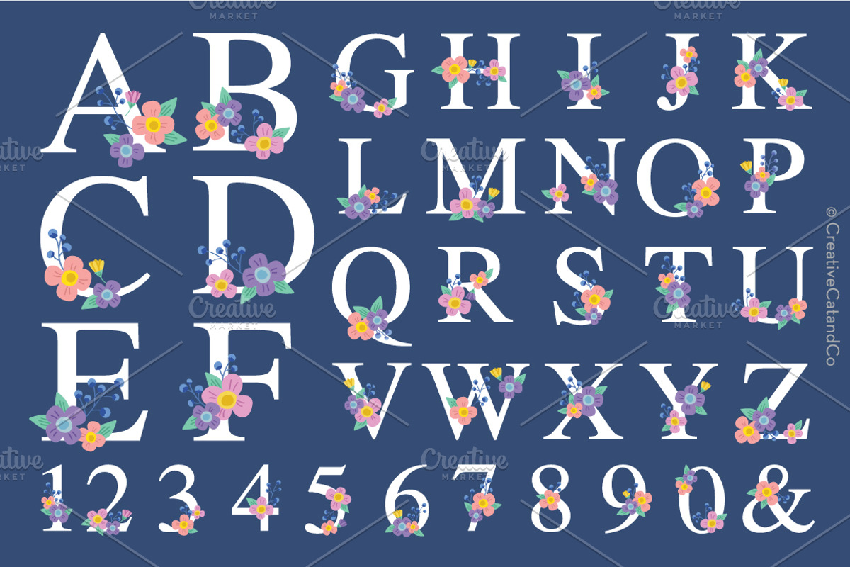 Floral Alphabet Vector and PNG Set, a Decorative Illustration by ...